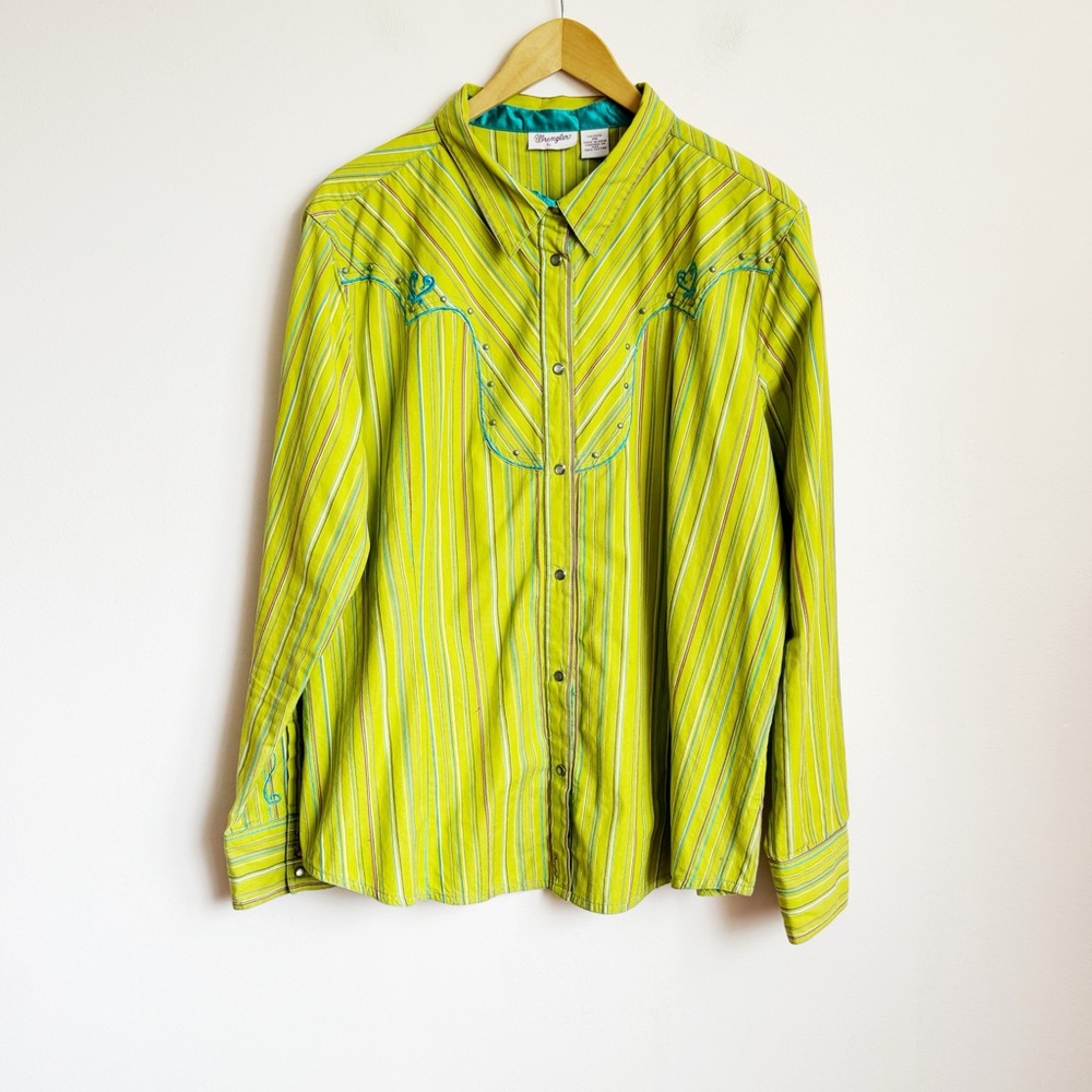 Lime Green Wrangler Snap Button Collared Shirt